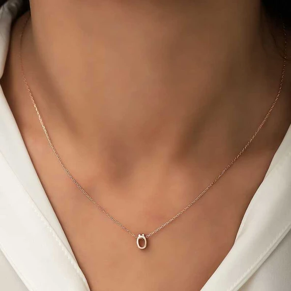 925 Ayar Gümüş Rose 3 Boyutlu Ö Harf Kadın Gümüş Kolye T5926 (599599) ürün görseli 1