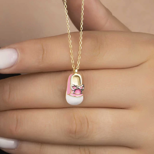 925 Ayar Gümüş Gold Kız Çocuk Pabuç Kadın Kolye T7545 (599599) - 3