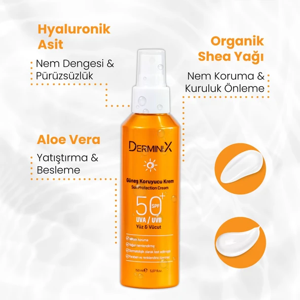 Derminix, Yüz ve Vücut Güneş Koruyucu Sprey Krem Spf50+ - 150 ml - Resim 2