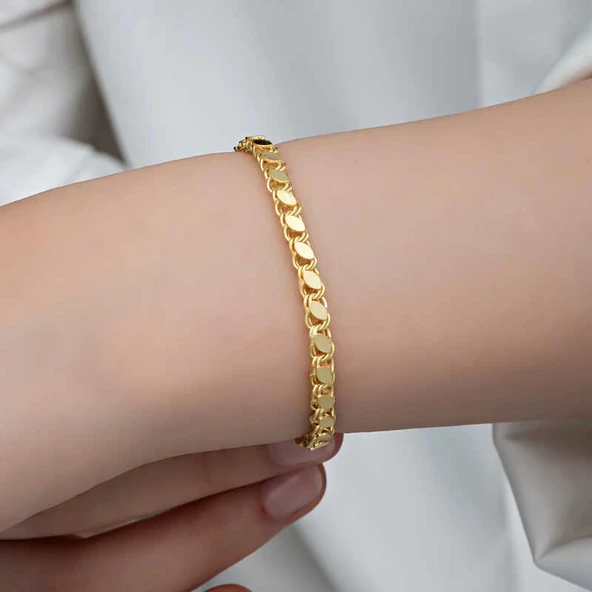 925 Ayar Gümüş Gold Pullu Zincir Kadın Bileklik T8278 (599599) - Resim 2