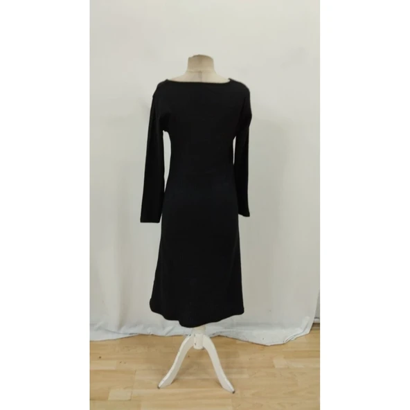 Lucky Life Kadın Uzun Kollu Kare Yaka Midi Kaşkorse Elbise - Resim 12