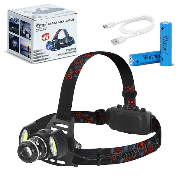 6000 Lümen 3 Başlık Şarjlı Kafa Lambası WT-630 ürün görseli