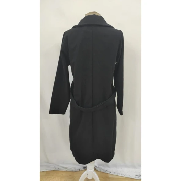 Lucky Life Kadın Uzun Kollu Yakalı Belde şerit Düğme Detaylı Cepli Mini Kaşe Kaban - 7