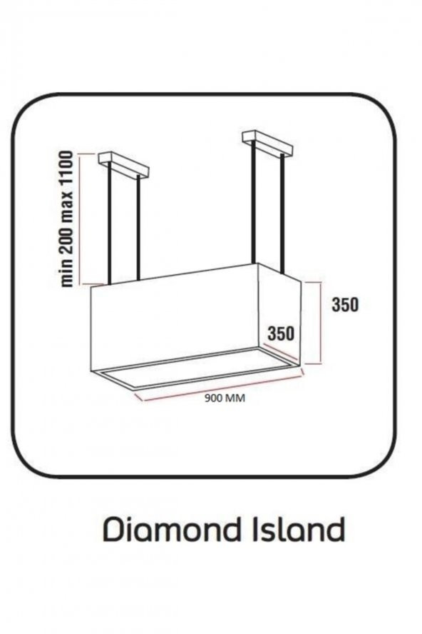 ALVEUS Diamond 90 cm  Siyah Ada Davlumbaz - 3