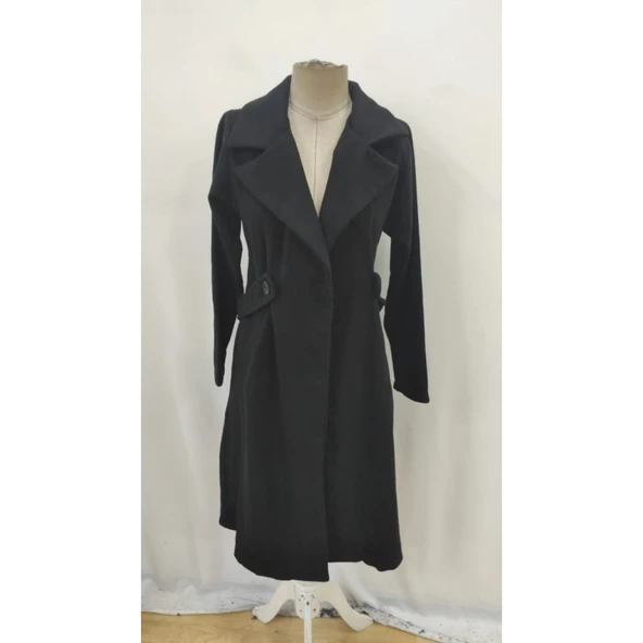 Lucky Life Kadın Uzun Kollu Yakalı Belde şerit Düğme Detaylı Cepli Mini Kaşe Kaban - 6