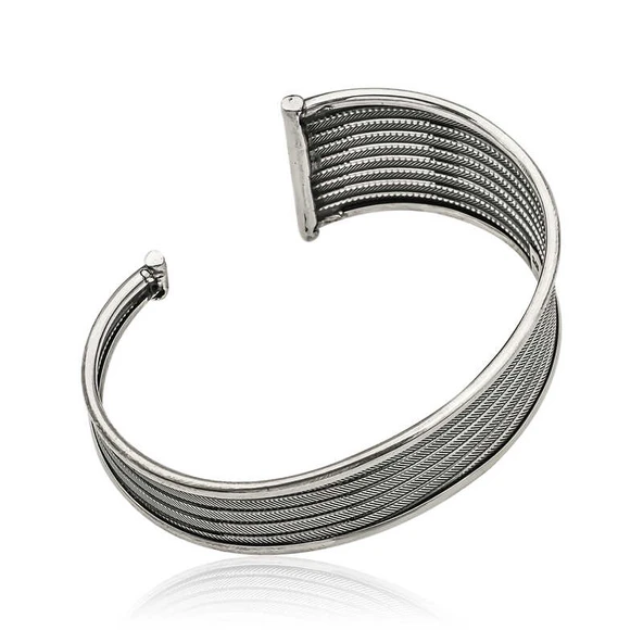 925 Ayar Gümüş Eskitme Desenli Bilezik T6117 (599599) - Resim 2