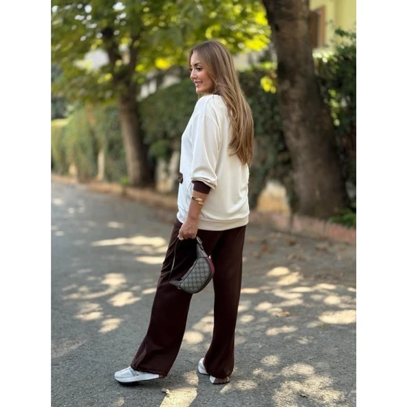 Lucky Life Kadın Uzun Kollu Ribanali Cep Detay Hırka Ve Bol Paça Pantolon Ikili Takım - 10