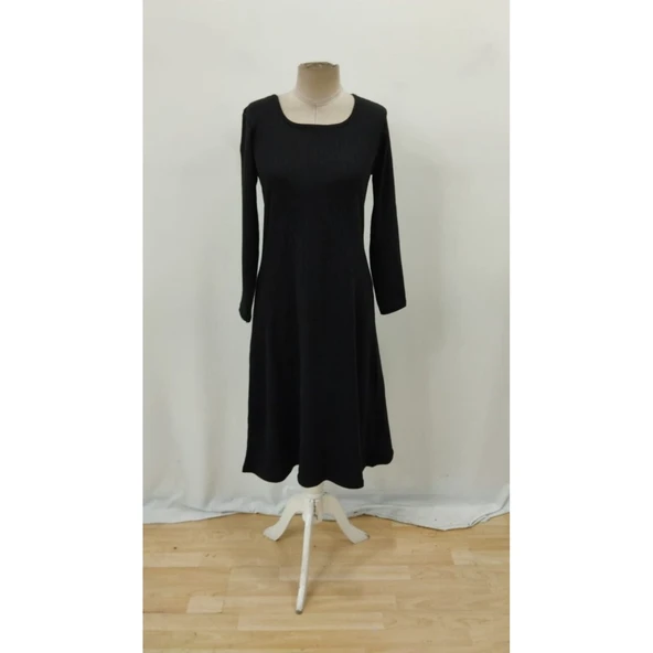 Lucky Life Kadın Uzun Kollu Kare Yaka Midi Kaşkorse Elbise - Resim 8