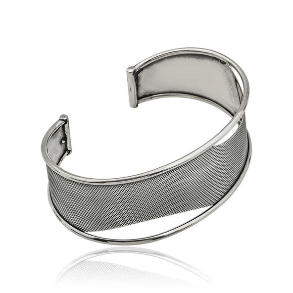 925 Ayar Gümüş Eskitme Desenli Bilezik T6119 (599599) - Resim 2