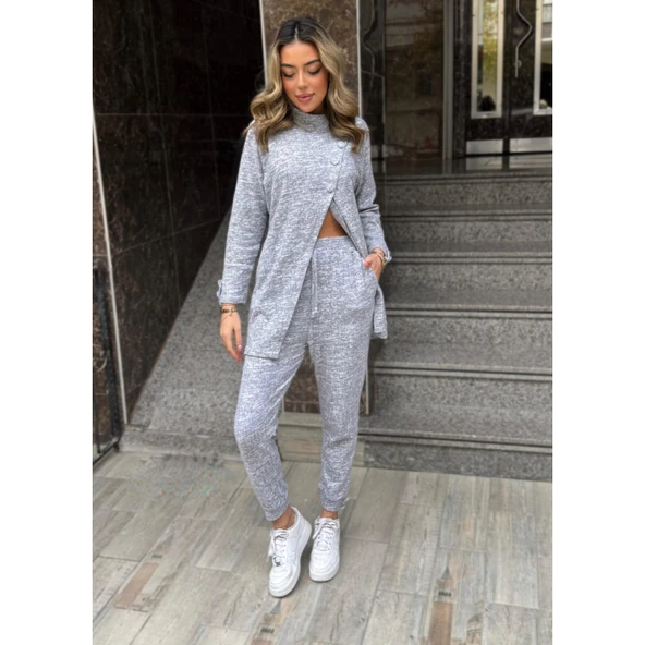 Lucky Life Kadın Uzun Kollu Balıkçı Yaka önden Düğmeli Bluz Ve Pantolon Yumoş Ikili Takım - 6