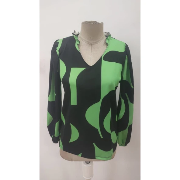 Lucky Life Kadın Uzun Kollu V Yakalı Desenli Modal Bluz - 14