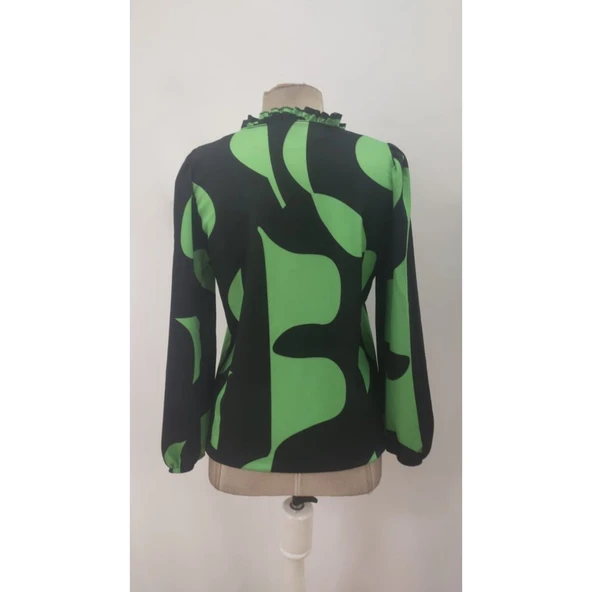 Lucky Life Kadın Uzun Kollu V Yakalı Desenli Modal Bluz - 15