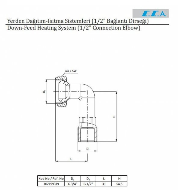 Eca 1/2" Bağlantı Dirseği 102199319 - 2