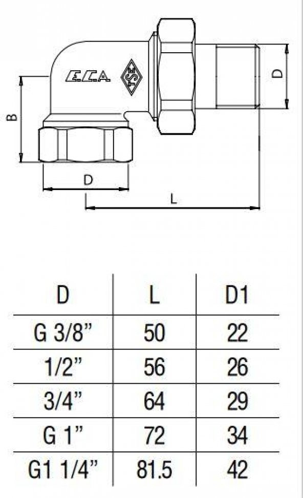 Eca 1/2 Köşe Rakor Nikel Kaplamalı 602121002 - 2