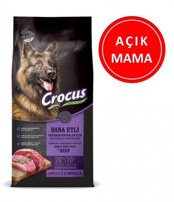 Crocus Biftekli Pirinçli Yetişkin Köpek Maması 1 Kg AÇIK