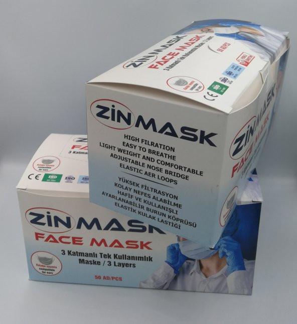 Zinmask Beyaz Meltblown Yetişkin Maske 100 adet - Resim 2