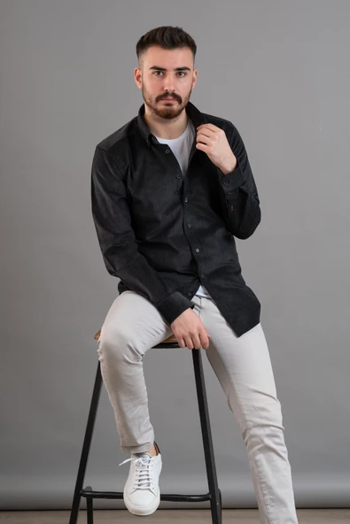 DORSS SLİMFİT ERKEK İNCE FİTİLLİ KADİFE GÖMLEK - Resim 2