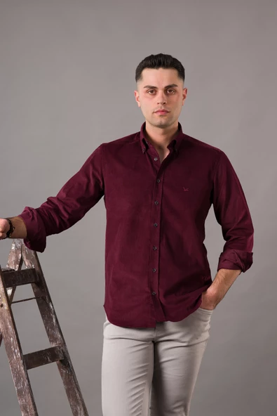 DORSS SLİMFİT ERKEK İNCE FİTİLLİ KADİFE GÖMLEK - Resim 8
