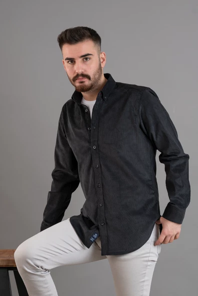 DORSS SLİMFİT ERKEK İNCE FİTİLLİ KADİFE GÖMLEK - Resim 3