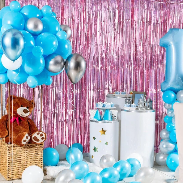 Rose Gold Renk Ekstra Metalize Parlak Saçaklı Arka Fon Perde İthal 1x2 Metre ürün görseli