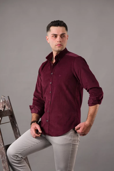 DORSS SLİMFİT ERKEK İNCE FİTİLLİ KADİFE GÖMLEK - Resim 10