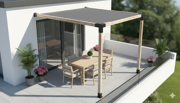 iAhşap Sundurma Pergola Braket Seti 2 Ana Direkli Gölgelikli Pergola