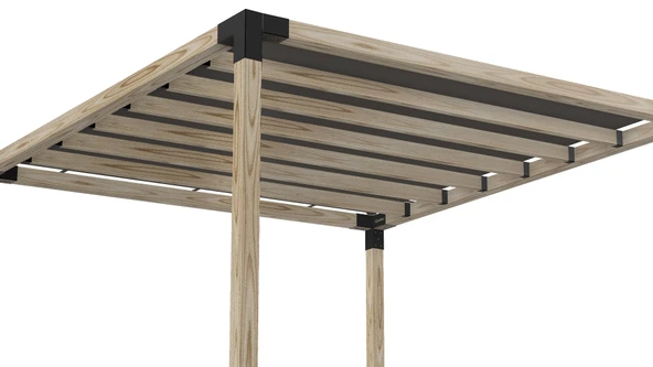 iAhşap Pergola Braket Seti 4 Ana Direkli Üstü Izgaralı Eğimli Gölgelikli Pergola - 4