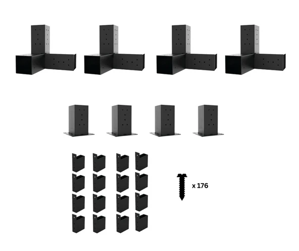iAhşap Pergola Braket Seti 4 Ana Direkli Üstü Izgaralı Eğimli Trapez Sac - 8