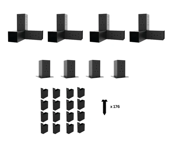 iAhşap Pergola Braket Seti 4 Ana Direkli Üstü Izgaralı Eğimli Pergola Braket Set - 7
