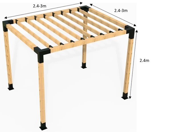 iAhşap Pergola Braket Seti 4 Ana Direkli Dalgalı Gölgelikli Üst Izgaralı - 6