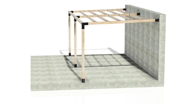 iAhşap Sundurma Pergola Braket Seti 3 Ana Direkli Üstü Izgaralı Eğimli Sundurma - 7