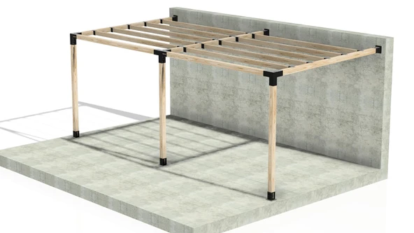 iAhşap Sundurma Pergola Braket Seti 3 Ana Direkli Üstü Izgaralı Eğimli Sundurma - 3