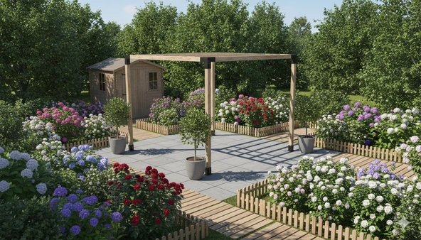 iAhşap Pergola Braket Seti 4 Ana Direkli Üstü Izgaralı Eğimli Pergola Braket Set