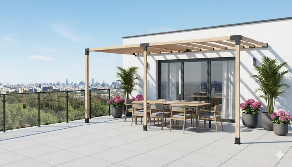 iAhşap Sundurma Pergola Braket Seti 3 Ana Direkli Üstü Izgaralı Eğimli Sundurma