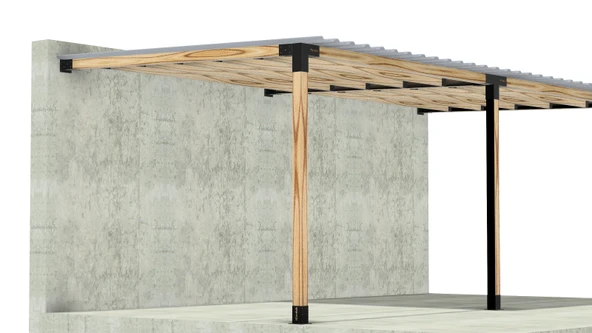 iAhşap Breketli Sundurma Pergola 3 Ana Direkli Trapezli Gölgelikli - 6