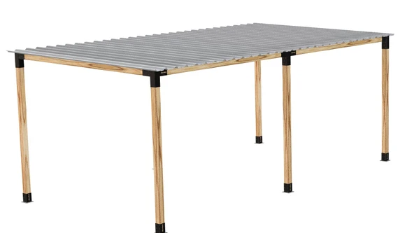 iAhşap Pergola Braket Seti 6 Ana Direkli Üstü Izgaralı Eğimli Trapezli Gölgelik - 8