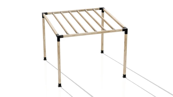 iAhşap Pergola Braket Seti 4 Ana Direkli Üstü Izgaralı Eğimli Pergola Braket Set - 5
