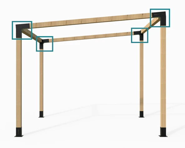 iAhşap 9 x 9 Köşe Mertek Çıkışı Sol Aşağı 2 Derece 3 kollu Pergola braketi - 4