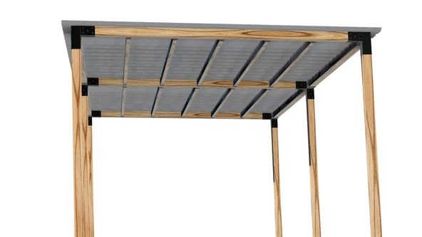 iAhşap Pergola Braket Seti 6 Ana Direkli Üstü Izgaralı Eğimli Trapezli Gölgelik - 5