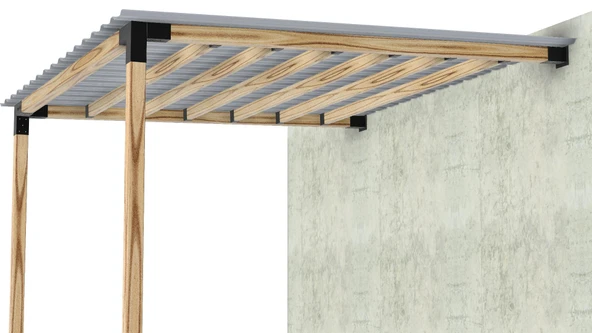 iAhşap Sundurma Pergola Braket Seti 2 Ana Direkli Trapez Sac Gölgelikli - 5