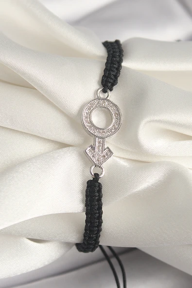 Pirinç Gümüş Renk Zirkon Taşlı Mars Figür Asansörlü Makrome Model Kadın Bileklik - TJ-BB6795 ürün görseli