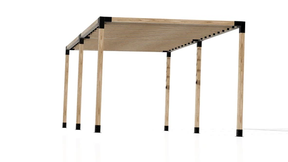 iAhşap Pergola Braket Seti 6 Ana Direkli Üstü Izgaralı Eğimli Pergola Braket Set - 5