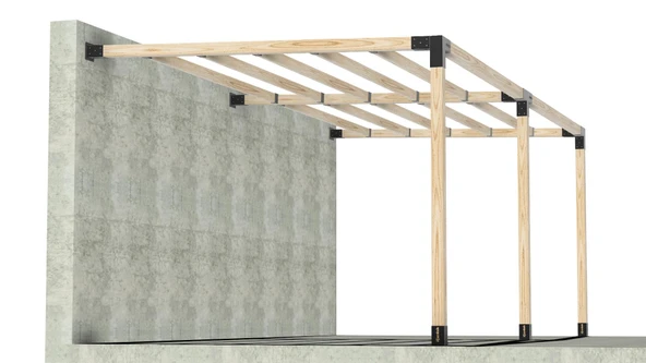 iAhşap Sundurma Pergola Braket Seti 3 Ana Direkli Üstü Izgaralı Eğimli Sundurma - 4