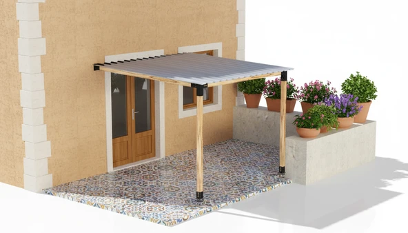 iAhşap Sundurma Pergola Braket Seti 2 Ana Direkli Trapez Sac Gölgelikli - 2