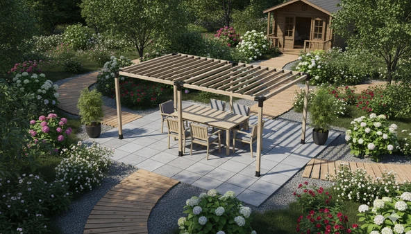 iAhşap Pergola Braket Seti 6 Ana Direkli - Izgaralı Pergola Seti