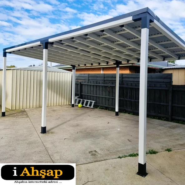 iAhşap Pergola Braket Seti 4 Ana Direkli Üstü Izgaralı Eğimli Pergola Braket Set - 8