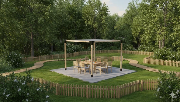 iAhşap Pergola Ahşap Direkler 4 Adet - Gölgelikli - Pergola Braket Seti - 2
