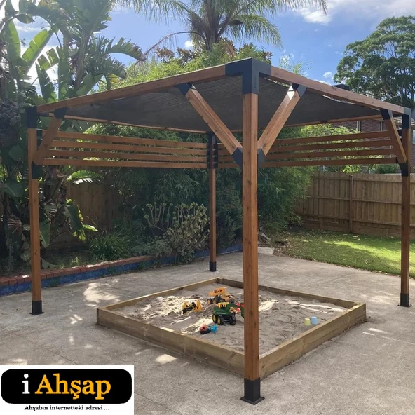 iAhşap Braket Seti 4 Ana Direkli Seperatörlü - Gölgelikli Pergola - 7