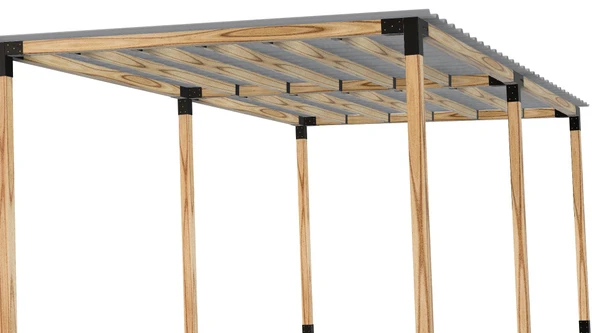 iAhşap Pergola Braket Seti 6 Ana Direkli Üstü Izgaralı Eğimli Trapezli Gölgelik - 4