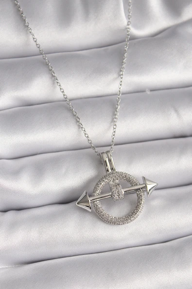 316L Çelik Gümüş Renk Zincir Zirkon Taşlı Halka Model Kadın Kolye - TJ-BKO9506 ürün görseli